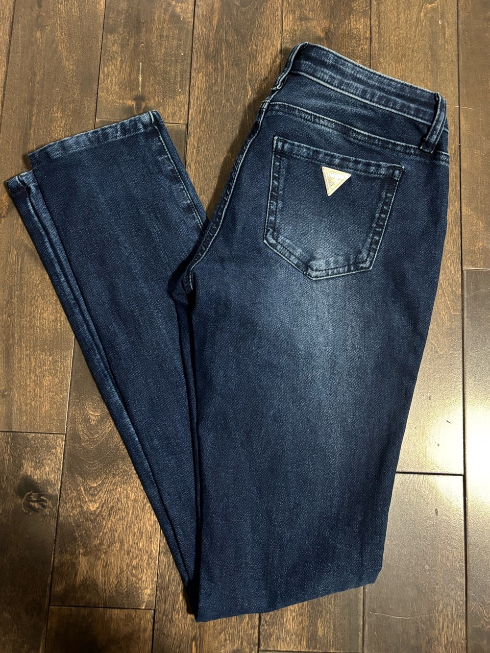 Guess Navy Skinny Stretch Jeans with Triangle Logo Plaque